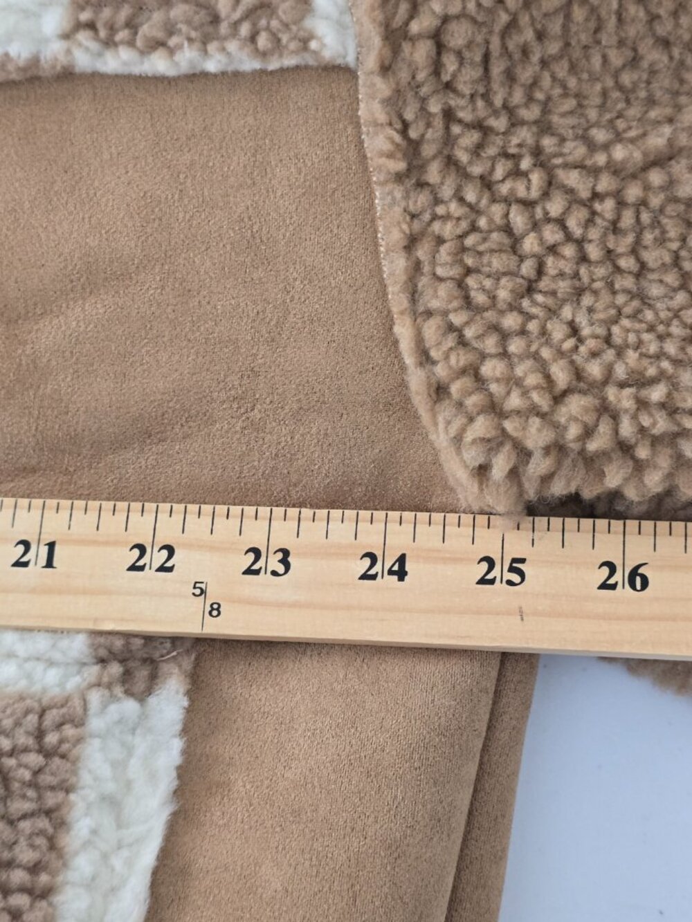 Miss Me Sherpa Faux Suede Jacket L Tan Checkered Patchwork NWT - Picture 8 of 9